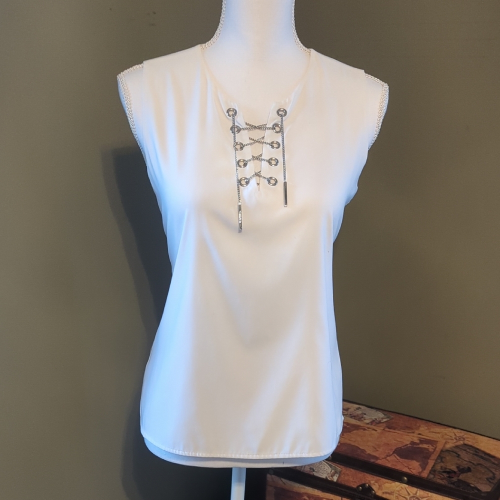 Calvin Klein Collection Silver Embellished Fitted Tank Top